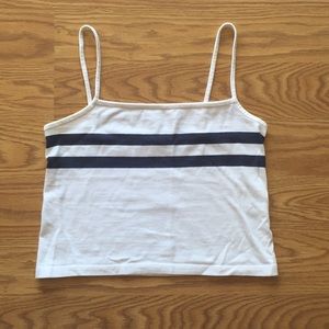 Brandy Melville Women's White and Navy Crop Tank